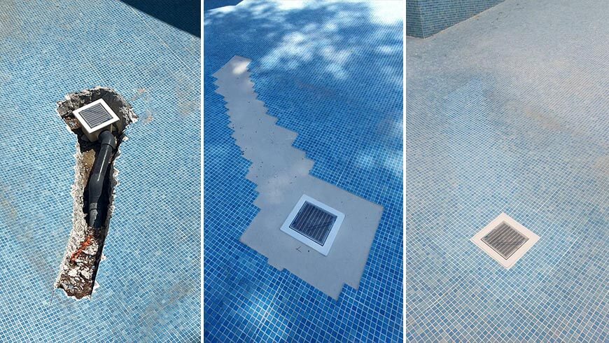 Réparation bonde piscine, réfection de dalle, pose de carrelage mosaïque
