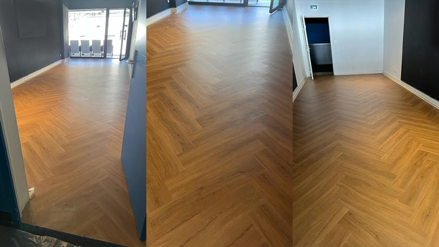 Pose de parquet dalle PVC en chevron